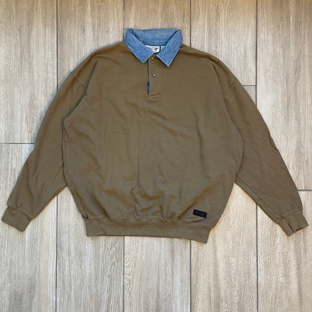 RT Roland Treadway Mens Pullover Sweatshirt Polo Collar Brown Cotton Size M